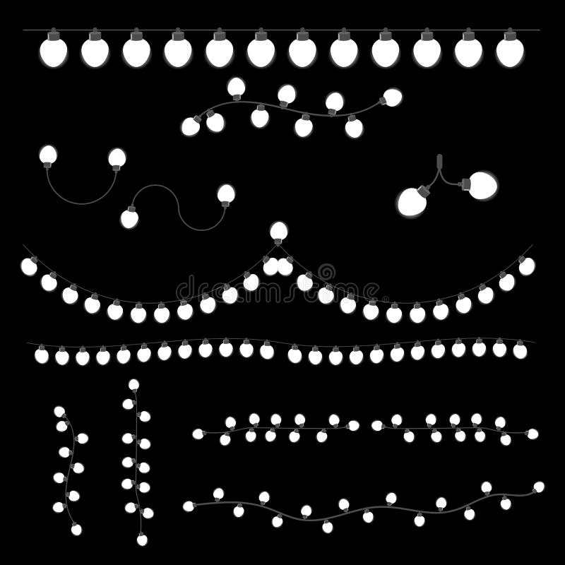 White Christmas Lights on Black Backgound Stock Vector Illustration