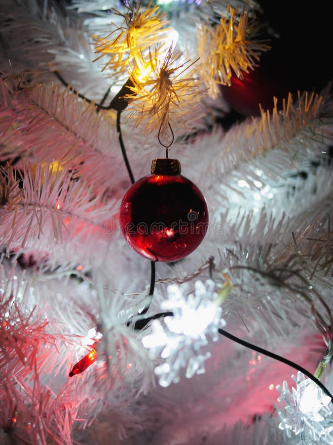 White Christmas Tree Illuminated Lights Stock Image Image of