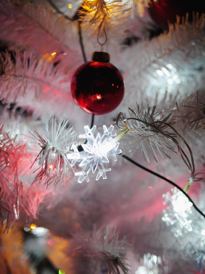 White Christmas Tree Illuminated Lights Stock Photo Image of