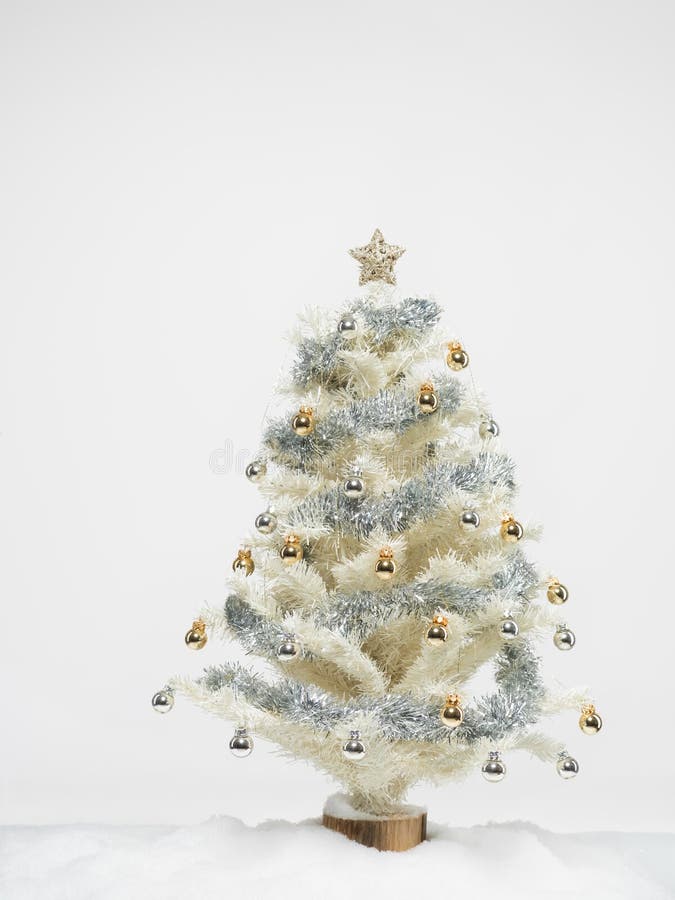 White Christmas Tree with Snow Stock Photo Image of merry, garland