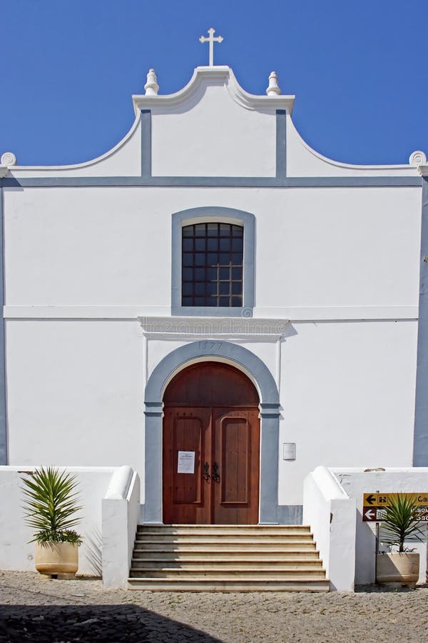 White church in Aljezur stock photo