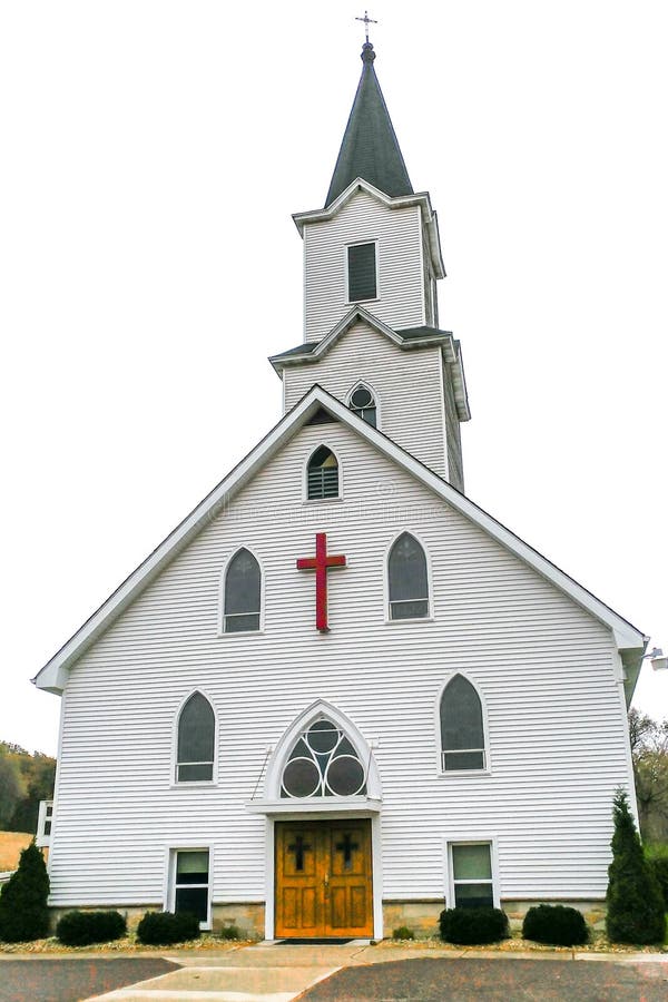White Church with Red Cross and Steeple