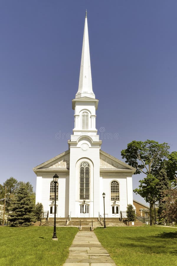 White Church with Tall Steeple