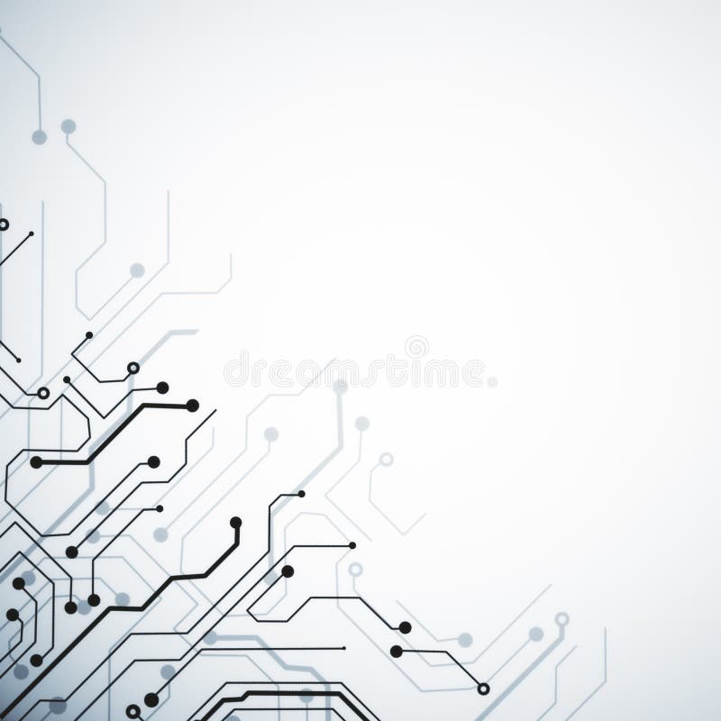 Creative white circuit backdrop with copy space. Technology and computing concept