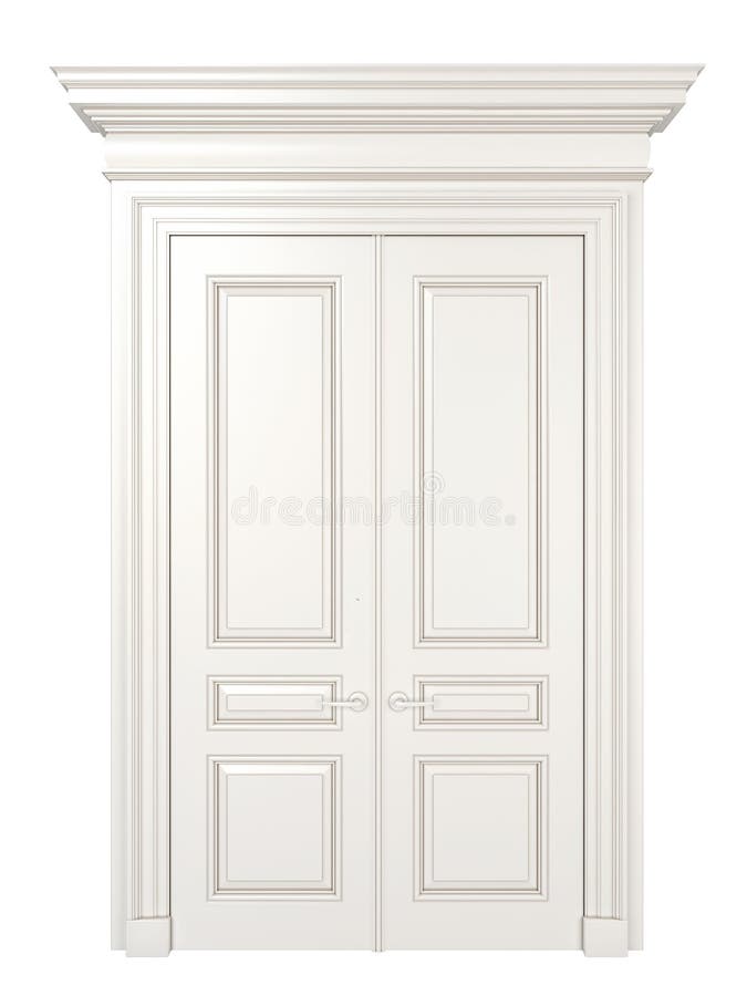 Biela klasika zatvorené dvere izolované na bielom pozadí.