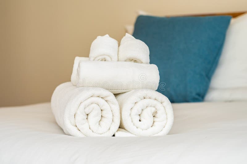 White Clean Bath Towel on Bed Decoration Interior Stock Image Image