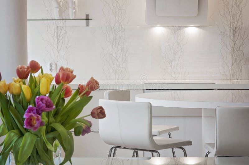 A White and Clean Home Office Kitchen Background with Colorful T Stock