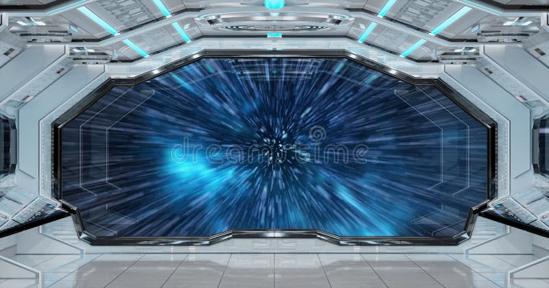 White Clean Spaceship Interior Background 3d Rendering Stock