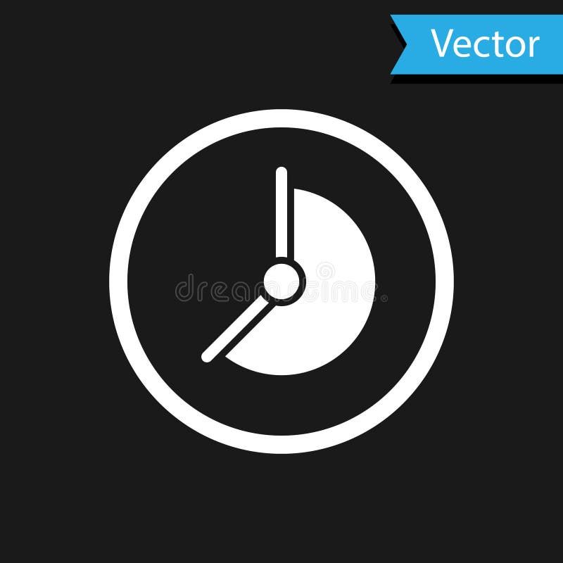 White Clock Icon Isolated on Black Background. Time Symbol Stock Vector Illustration of white
