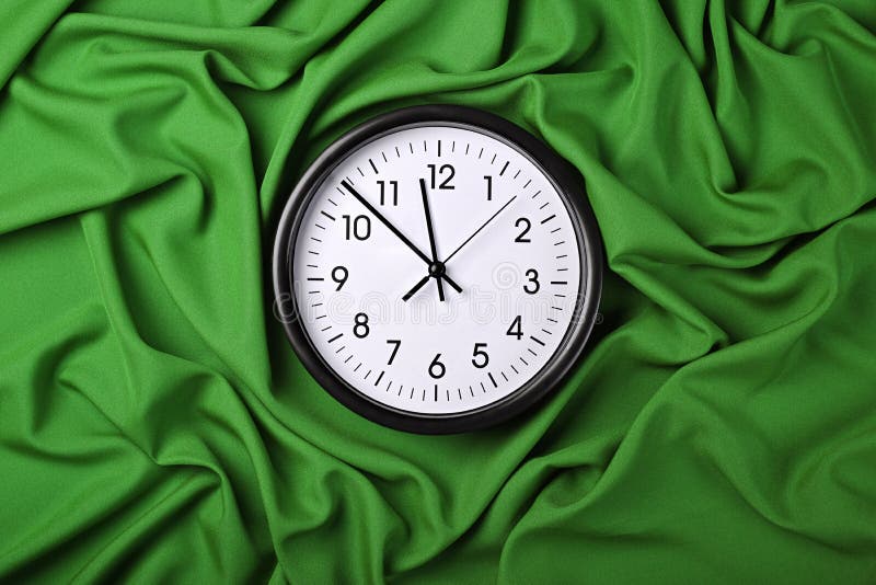 White Clock Over Green Textile Folded Pleats Stock Image - Image of  background, soft: 175966987
