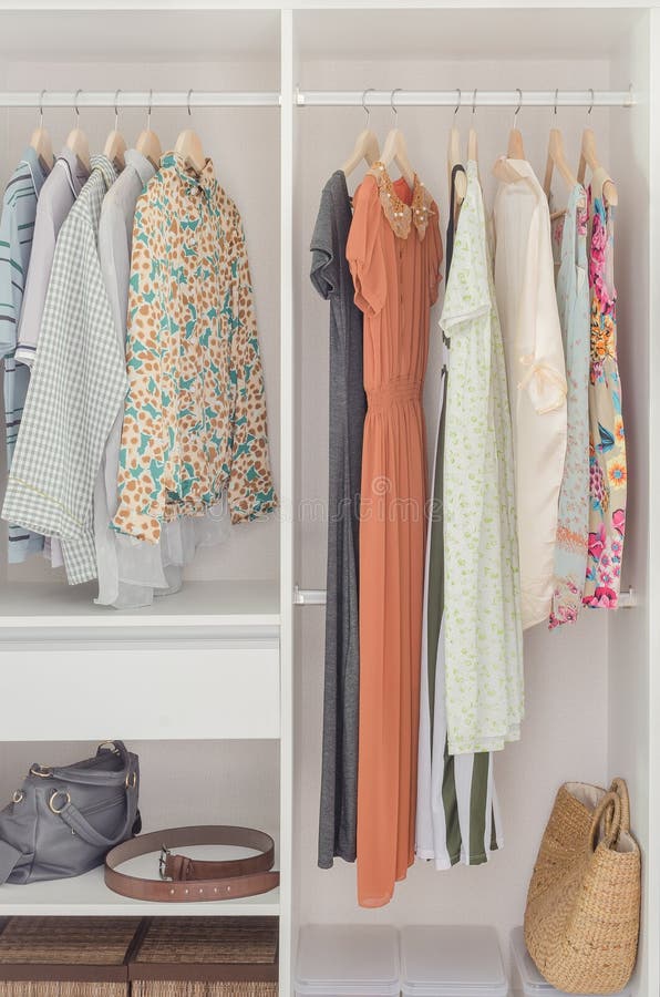 White Closet with Dress Hanging on Coat Hanger Stock Photo Image of