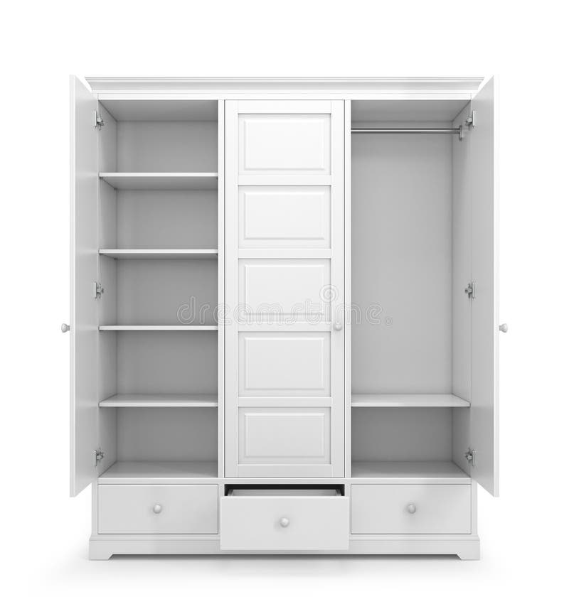 White Closet with Open Doors Isolated on White Background Stock Illustration Illustration of
