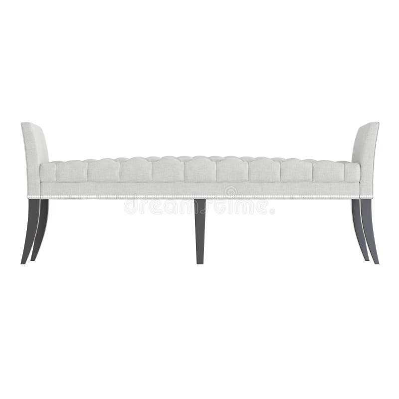 White Cloth Upholstered Bench On An Isolated Background On Front