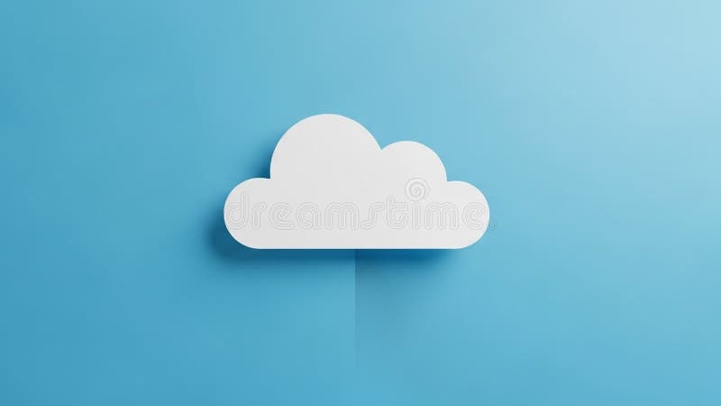 A white cloud shaped cutout is set against a light blue background stock illustration