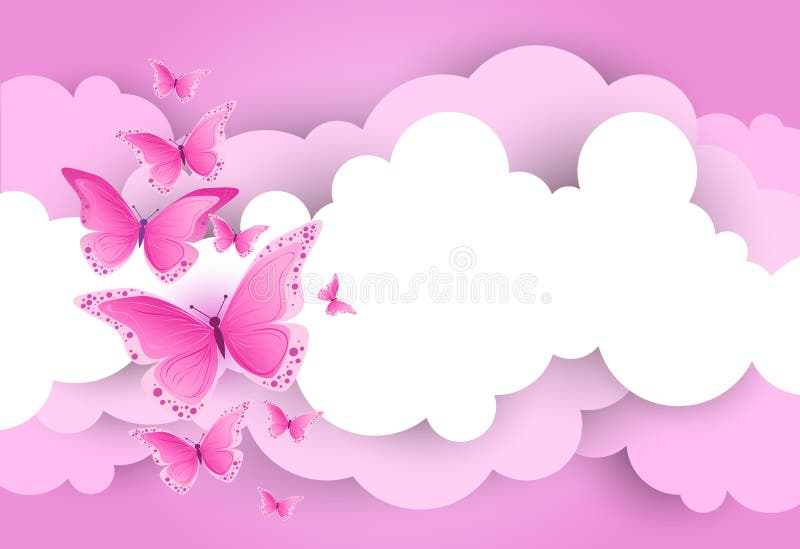 Bức hình này mang đến cho bạn một bầu trời hồng tím cùng những đám mây trắng xóa, điểm xuyết với các hình ảnh đầy màu sắc của con bướm tuyệt đẹp. Hãy sử dụng template tuyệt vời này để trang trí tường nhà của bạn và truyền tải một thông điệp tuyệt vời về sự yêu đời và thanh bình.