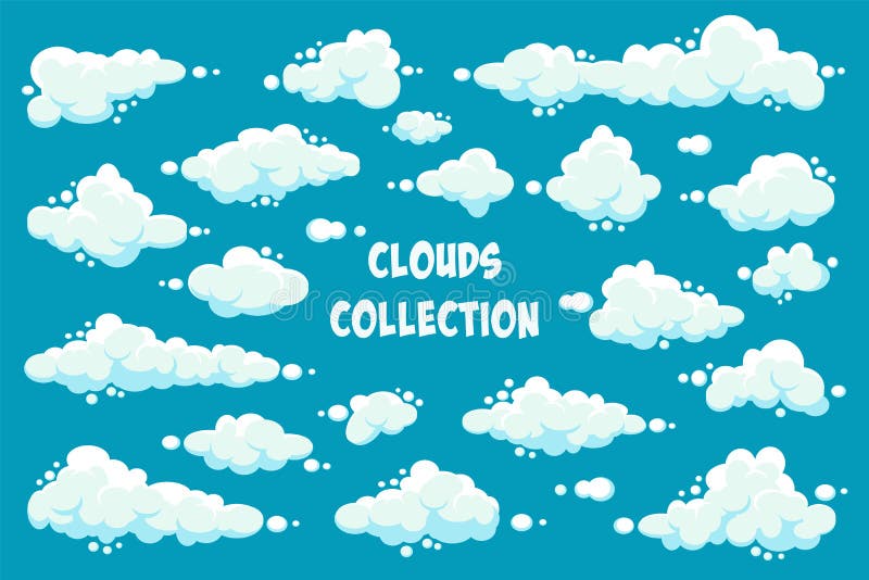 White Clouds Set. Abstract Blue Summer Sky. Simple Cartoon Cloud. Vector  Illustration. Stock Vector - Illustration of blue, isolated: 184359372
