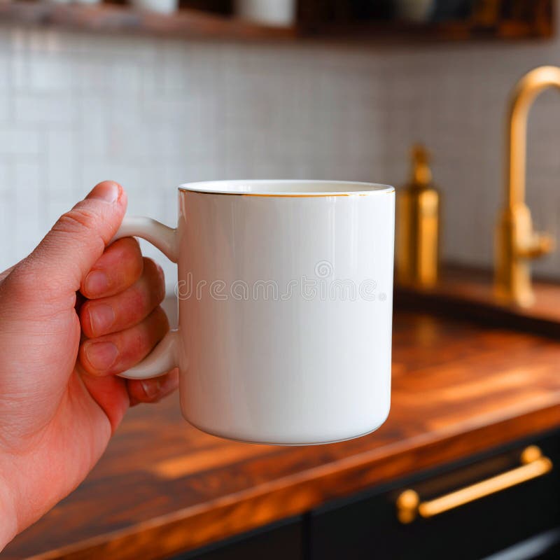 White Coffee Mug with Gold Rim Kitchen Setting stock illustration