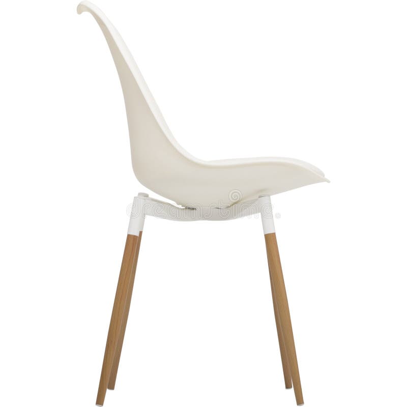 White Comfort dining chair, Fiber Side Chair - Wood Base, Dining Chair Cream white shell, Matt lacquered solid oak frame, Beetle. White Comfort dining chair stock photos White Comfort dining chair, Fiber Side Chair - Wood Base, Dining Chair Cream white shell, Matt lacquered solid oak frame, Beetle. White Comfort dining chair stock photos