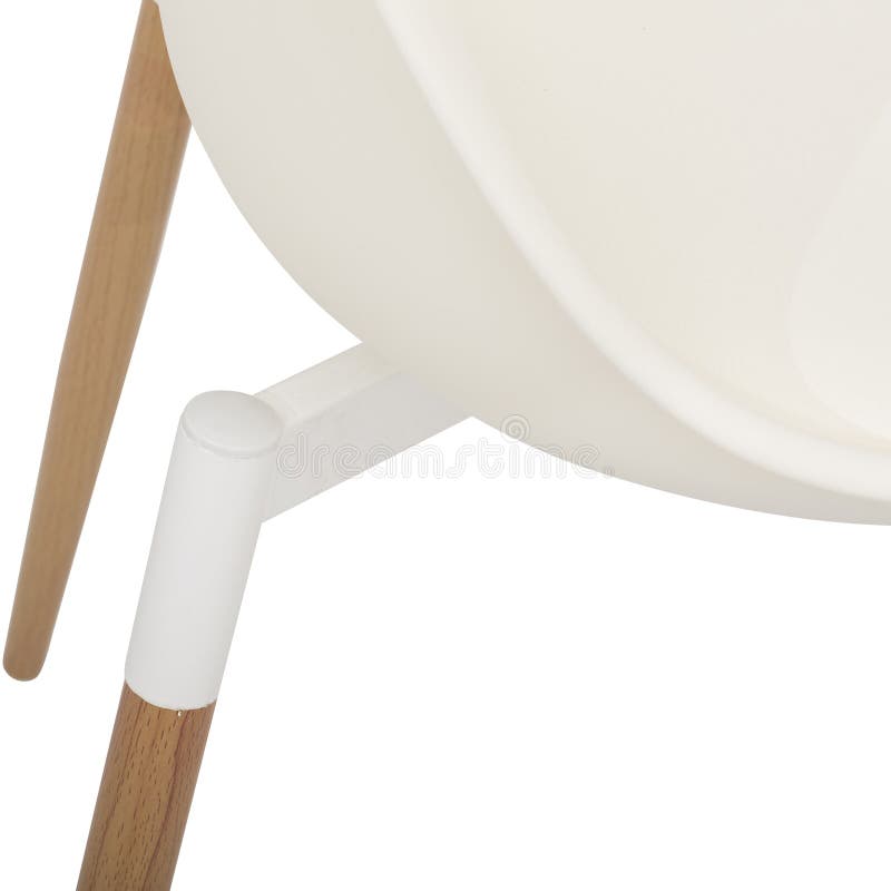 White Comfort dining chair, Fiber Side Chair - Wood Base, Dining Chair Cream white shell, Matt lacquered solid oak frame. Beetle Dining Chair - Un-upholstered royalty free stock image White Comfort dining chair, Fiber Side Chair - Wood Base, Dining Chair Cream white shell, Matt lacquered solid oak frame. Beetle Dining Chair - Un-upholstered royalty free stock image