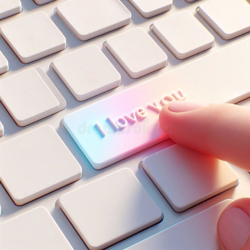 White computer keyboard with an I Love You keyboard key generative ai illustration art. Key generative illustrations