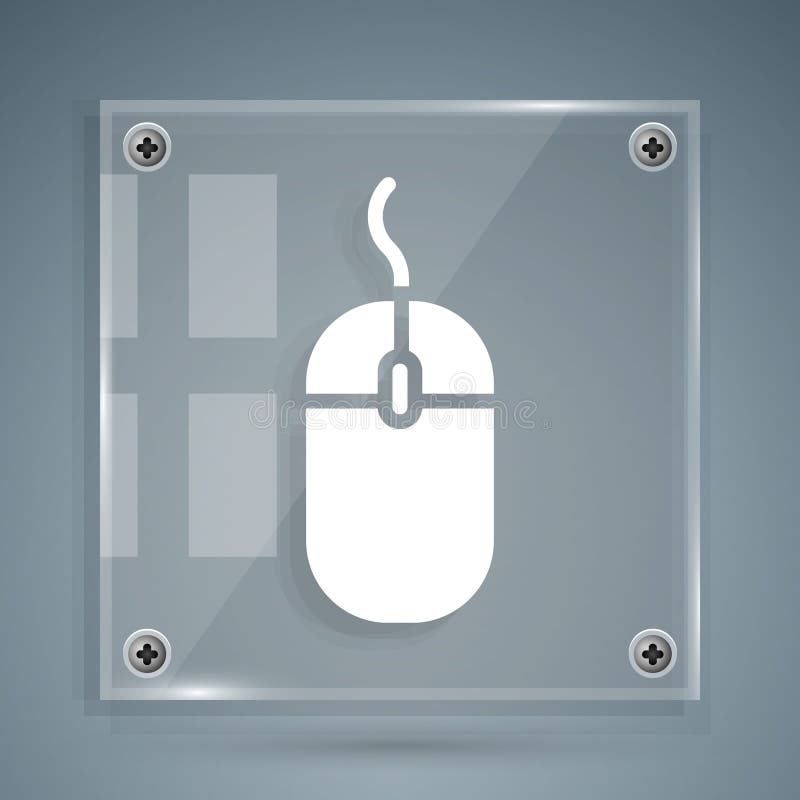 White Computer mouse icon isolated on grey background. Optical with wheel symbol. Square glass panels. Vector