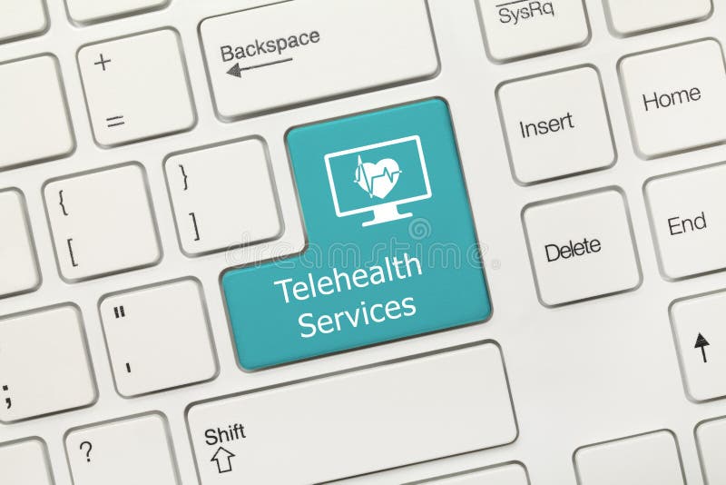 White conceptual keyboard - Telehealth Services blue key