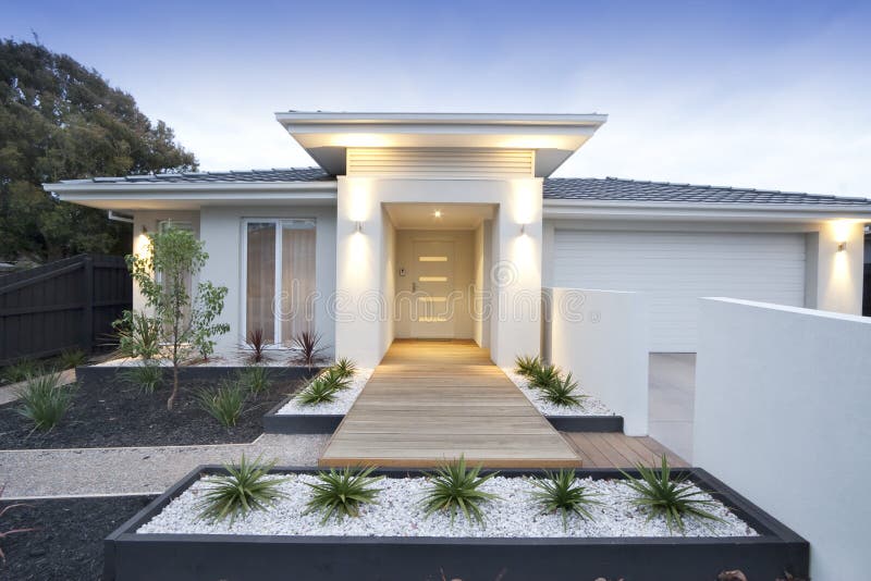 White Contemporary House Exterior Stock Image - Image of lighting ... White Contemporary House Exterior Stock Image - Image of lighting ...