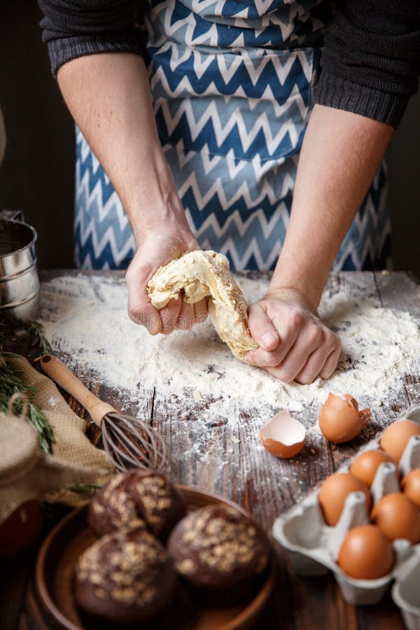 A White Cook Makes Dough in the Kitchen. Stock Image Image of preparing, healthy 102660367