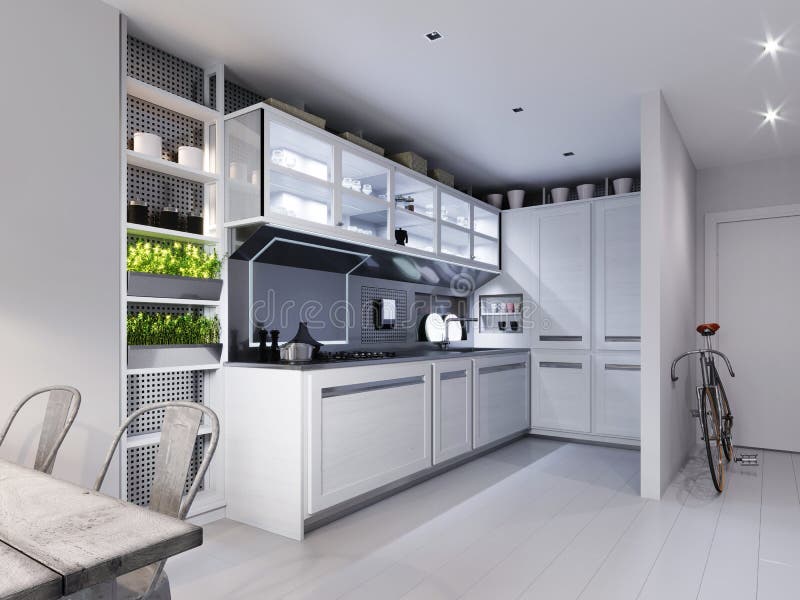White Corner Kitchen in Contemporary Design with Modern Technological