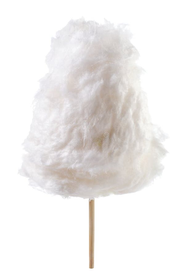 White Cotton Candy on a Stick on a White Background. Isolated Stock