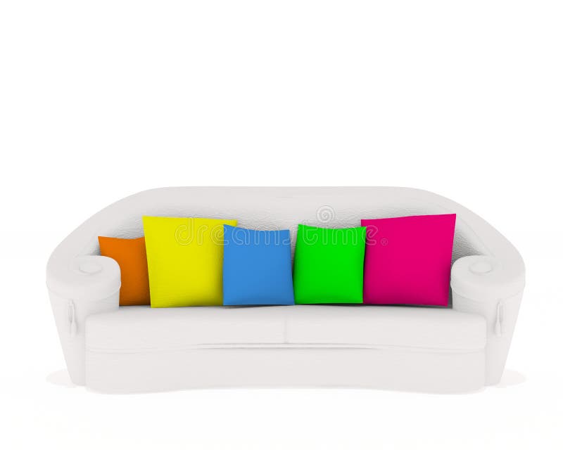 White couch with colored cushion