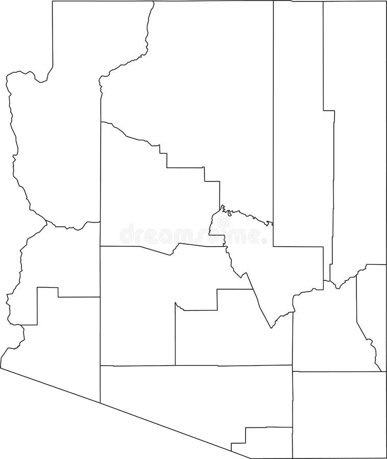 White Counties Blank Map of Arizona, USA Stock Vector - Illustration of
