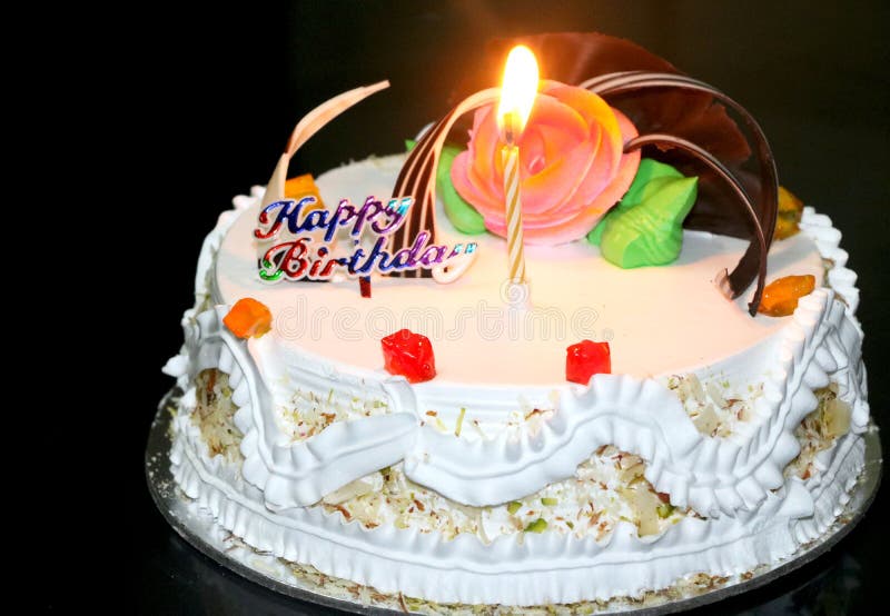 White creamy birthday cake stock image. Image of delicious 227415475