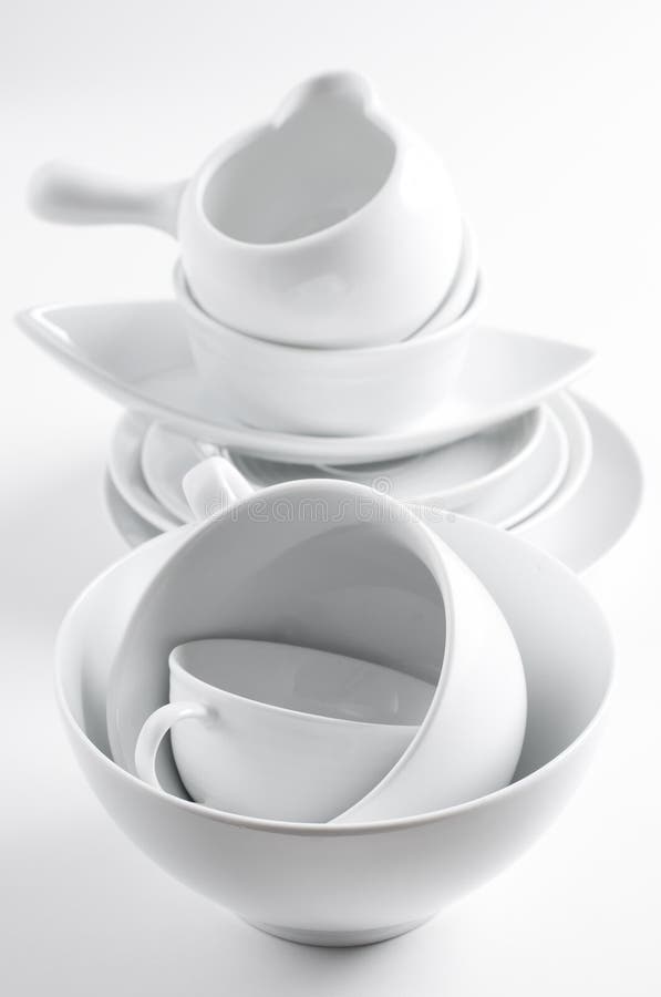 White Crockery and Kitchen Utensils Stock Image Image of plates