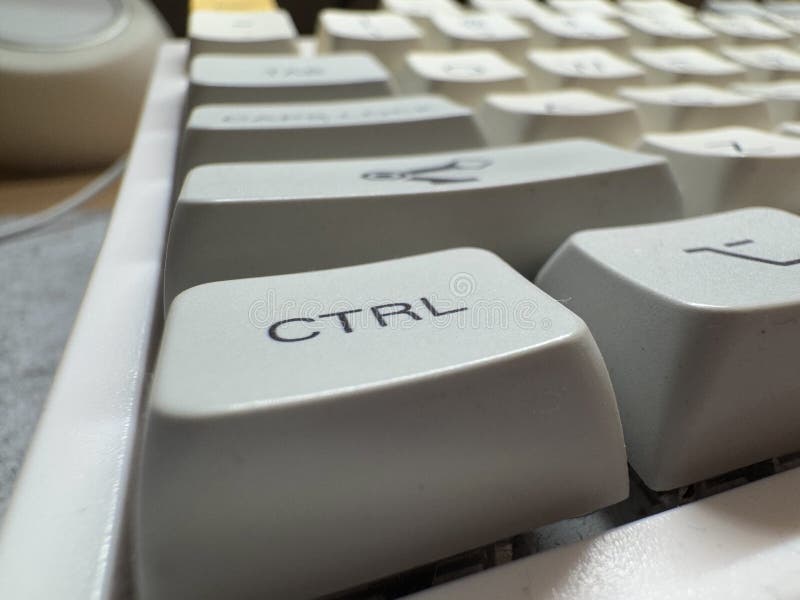 White ctrl key at close range on mechanical keyboard for programmer stock images