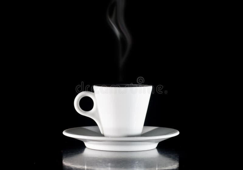 White Cup Of Coffee On A Black Background Stock Photo ...
