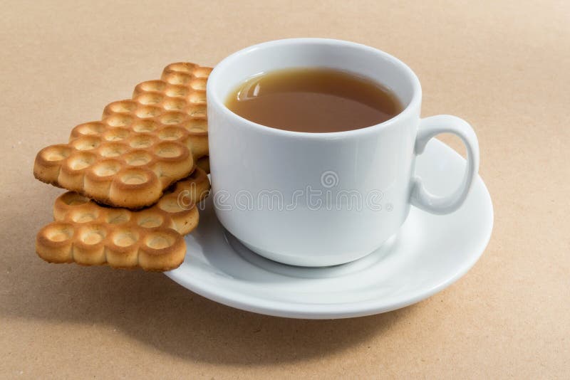 White Cup of Tea with Biscuits Stock Image Image of background