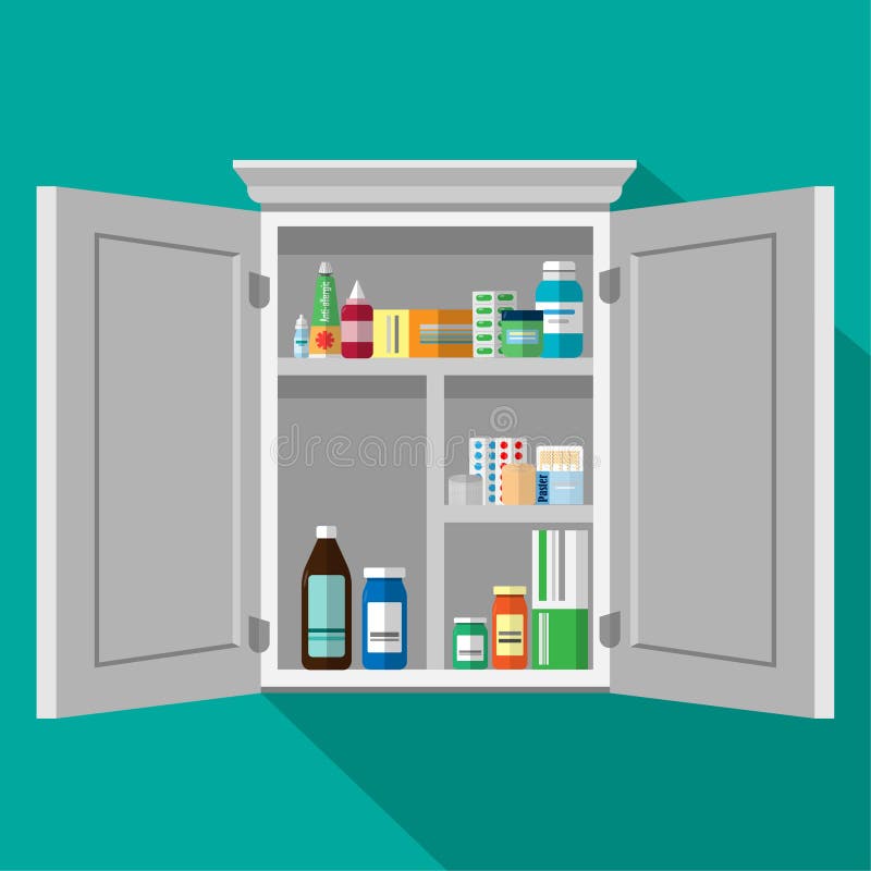 Cupboard with Medicines Icon in Black Style Isolated on White