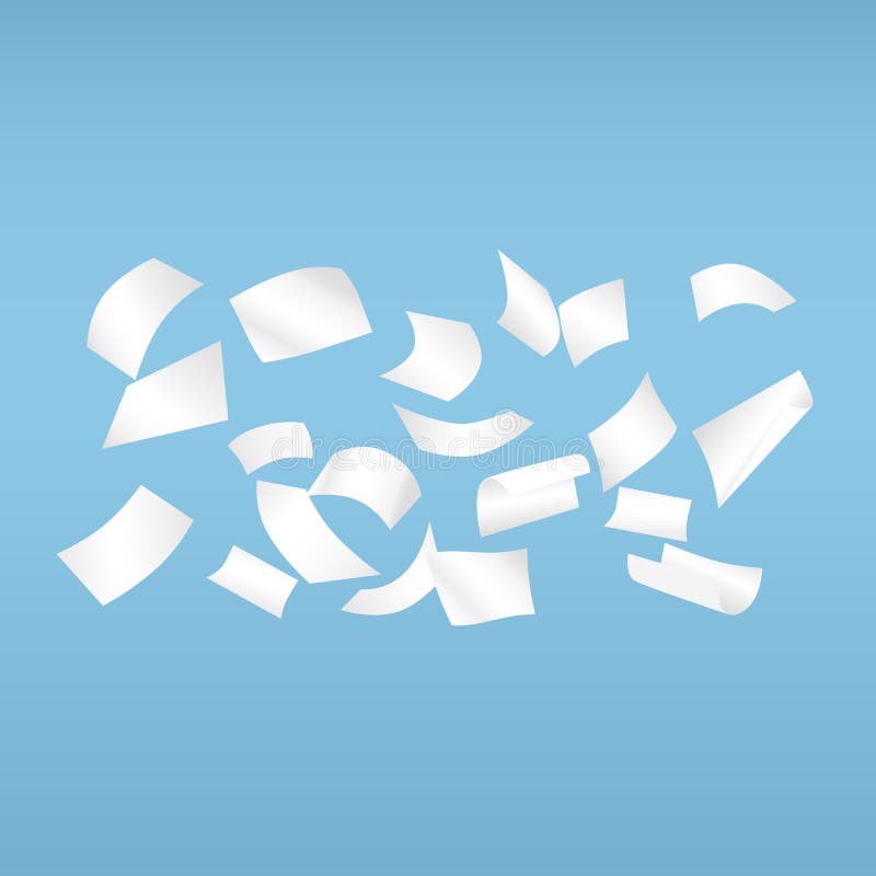 White curl paper notebook sheets for note or message falling on blue background. vector illustration