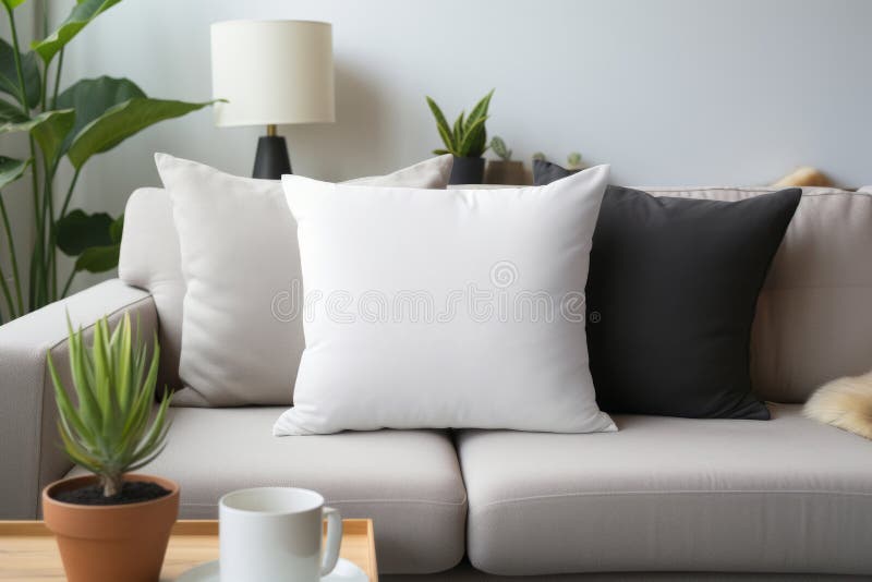 White Cushion on Sofa Mockup Stock Image Image of cotton, decoration 299865905