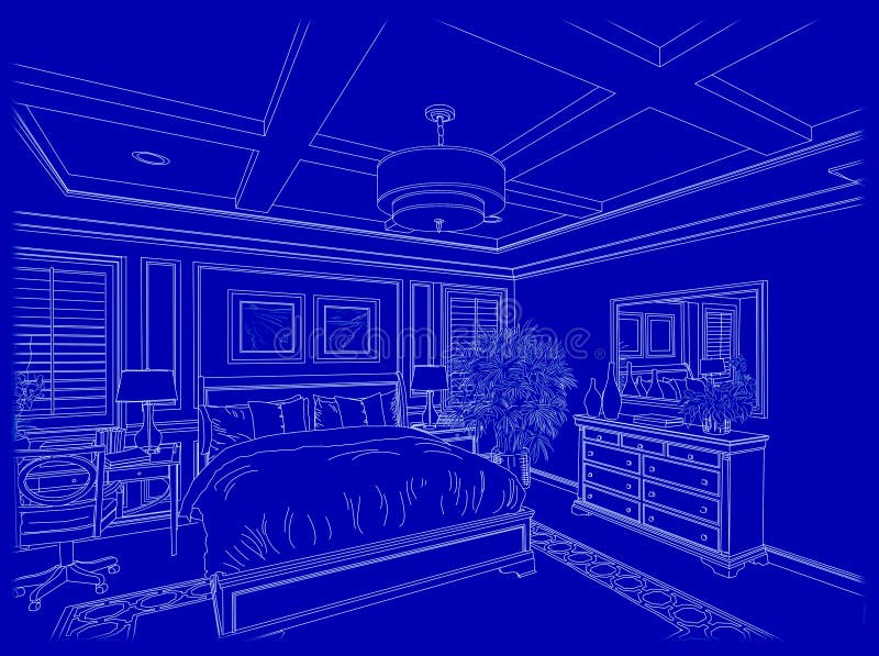 White Custom Bedroom Design Drawing Blueprints Stock Illustration