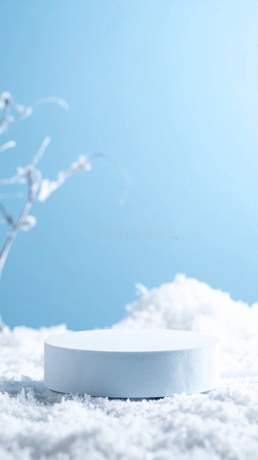 White Cylindrical Product Display on Snowy Winter Background vector illustration