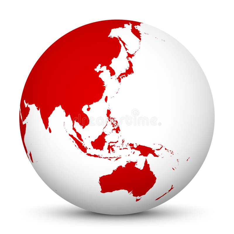 White 3D Globe Icon with Red Continents. Focus on Australia