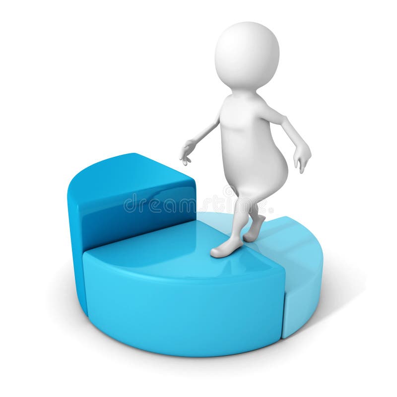 White 3d man steps up on pie chart diagram. Business achivement success concept 3d render illustration stock image White 3d man steps up on pie chart diagram. Business achivement success concept 3d render illustration stock image