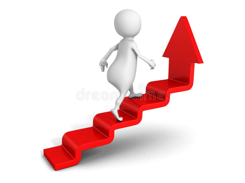 White 3d man steps up on success ladder arrow