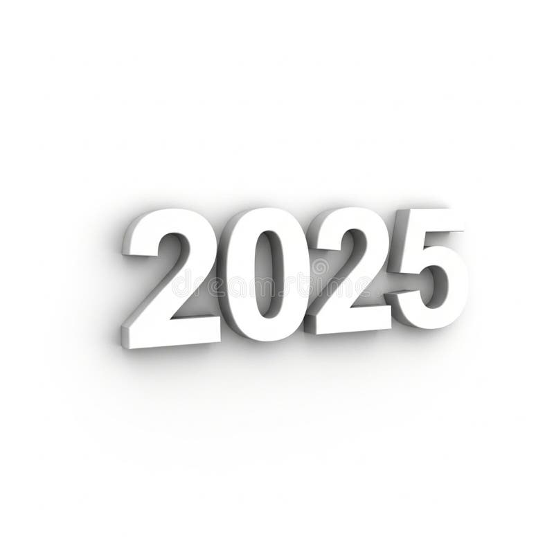 White 3D Numbers 2025 with Soft Shadow on White Background year new year stock illustration