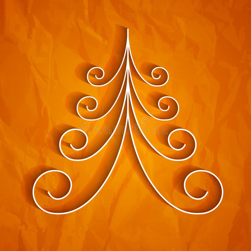 White 3d paper christmas tree on orange background