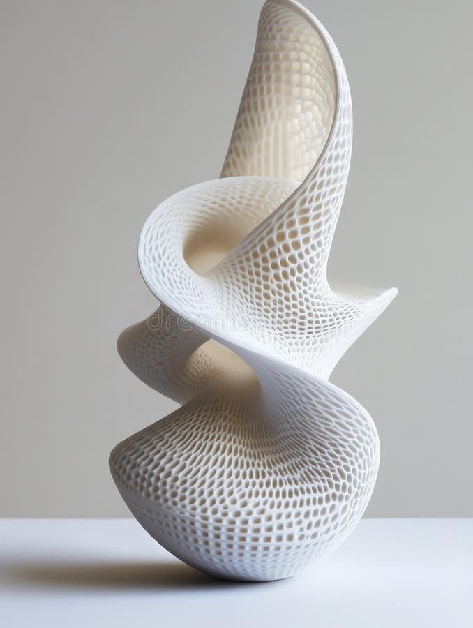 O sculptură albă 3d imprimată cu o formă organică complexă, suprafața sa este acoperită cu o textură delicată de miere, creând vector illustration