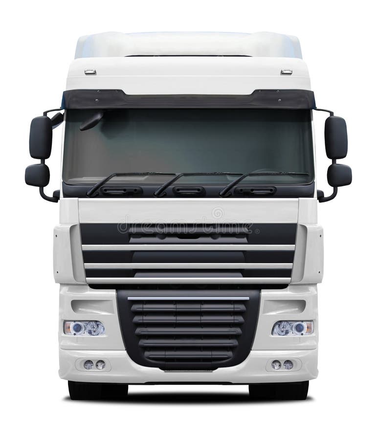 White DAF XF truck front view. stock images