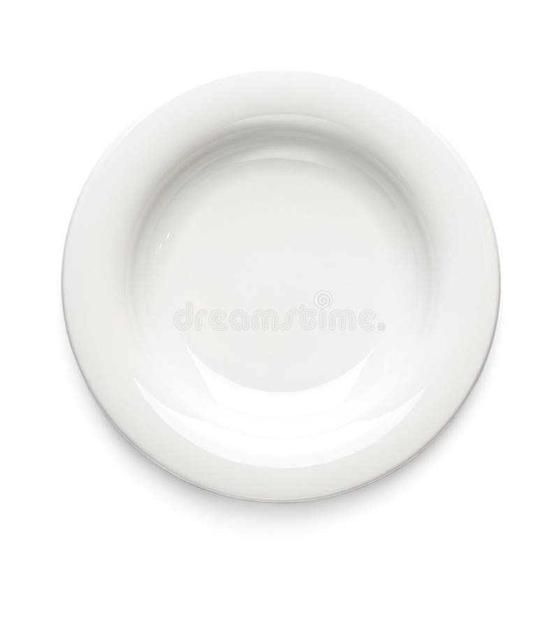 White dessert plate on a white background. View from above. Isolated..